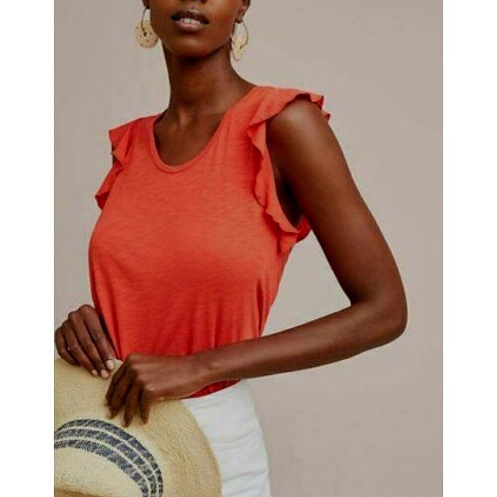 ✨ANTHROPOLOGIE T.La WOMEN'S RED SLEEVELESS RUFFLE BASSETERRE TOP SZ MEDIUM TANK✨